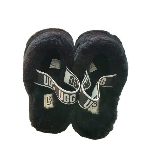 NEW UGG Women's Fluff Yeah Slide Slipper, Black SIZE 9 SLINGBACK SHOES NWOT - Picture 2 of 2